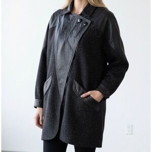 David Benjamin Vintage Women's Leather Wool Jacket Black Mixed Media